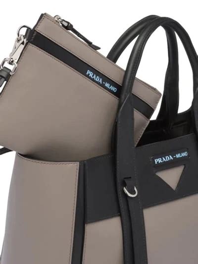 prada ouverture medium bag clay grey black|Prada Ouverture Medium Leather Bag In Grey ,black .